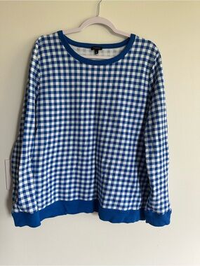 Talbots Blue & White Gingham Pullover Sweatshirt Picnic Bright Cheery Happy